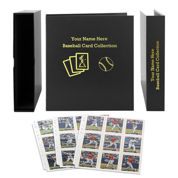 Keep your baseball card collection safe, organized, and personalized with this Premium Personalized Baseball Card Binder. Each binder includes 40 high-quality card sleeve sheets, with 9 pockets per sheet, accommodating up to 720 cards. Perfect for trading