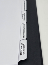 Keep your company organized with this 5-tab set of Corporate Binder Tabs. Designed for professional use, each tab is 1/5 cut and clearly labeled for easy navigation. Reinforced with durable Mylar, these tabs withstand frequent use without tearing. Perfect