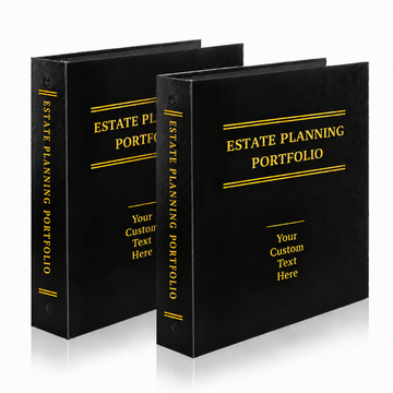 Personalize the cover design with up to four lines of text for household use or professional client presentations. Gold lettering provides a coordinated finish. The three-ring format allows you to add your own estate documents and update the contents over
