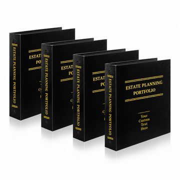Create an organized presentation for important paperwork with this four-pack of personalized Estate Planning Portfolio binders. Each portfolio includes eight premium stock estate index dividers with Mylar-reinforced tabs and reinforced punched holes.