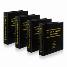 Create an organized presentation for important paperwork with this four-pack of personalized Estate Planning Portfolio binders. Each portfolio includes eight premium stock estate index dividers with Mylar-reinforced tabs and reinforced punched holes.