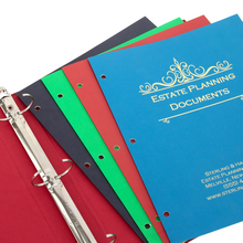 Create a professional document presentation with personalized estate planning portfolio folders. Each folder can be customized with company names, addresses, phone numbers, websites, office information, names, titles, or custom text to match your business