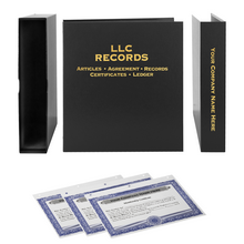 The LLC Business Kit provides everything you need to professionally organize and maintain your limited liability company records. Each kit includes a high-quality 3-ring binder with matching slipcase, printed Operating Agreement templates, numbered stock