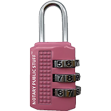 Secure your notary supplies with a durable pink combination lock. Ideal for mobile notaries who want reliable protection with a stylish touch.