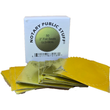 Premium gold foil notary seals in a box of 50. Perfect for raised embossing, certificates, and professional notarized documents.